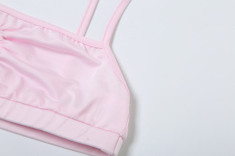 Women Summer Heart Print Hole Strapless Sexy Solid Top and Shorts Two-Piece Set 16