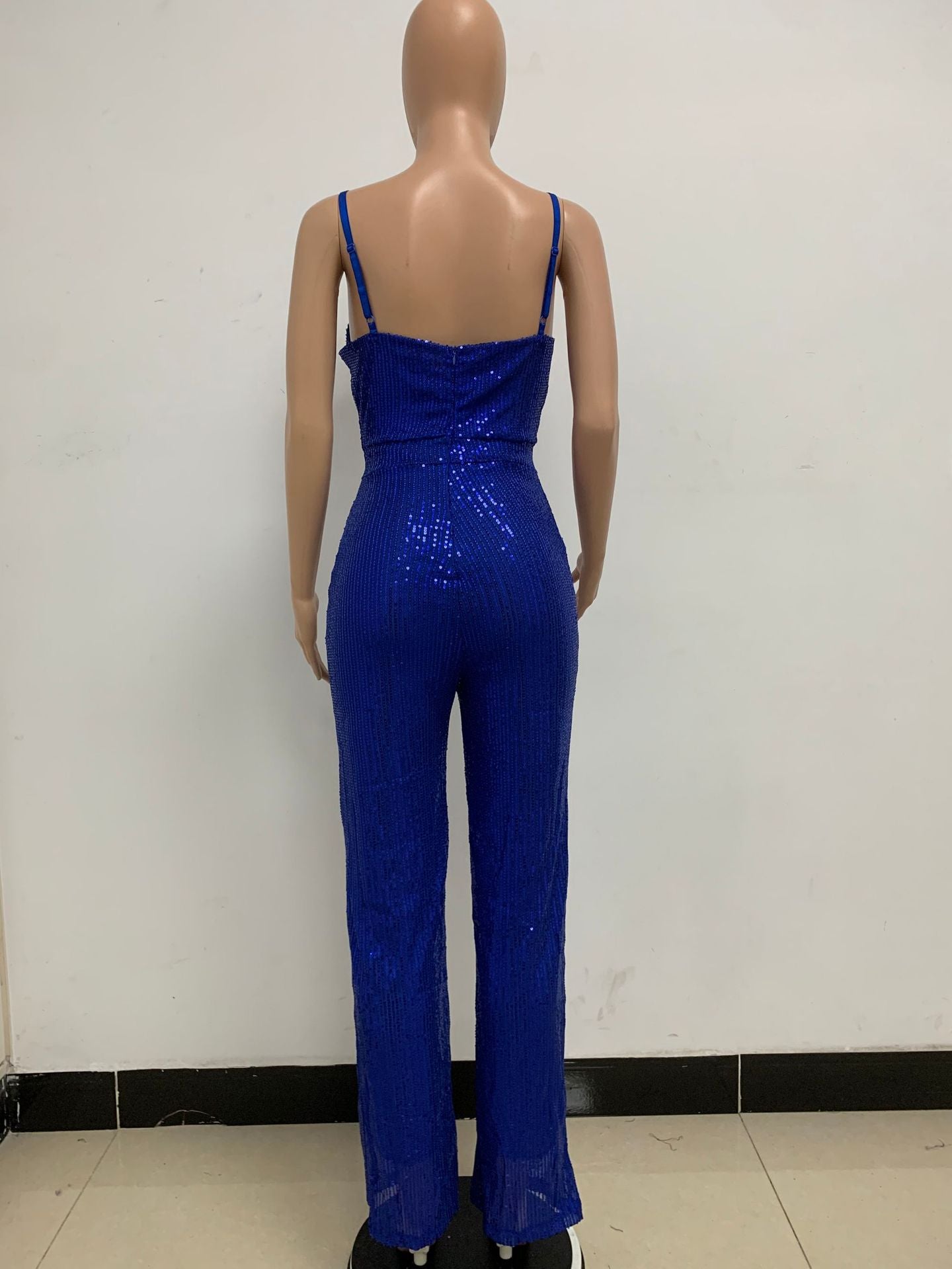 Deep V Neck Low Back Sleeveless Chic Sequined Straps Elegant Women's Party Jumpsuit 117