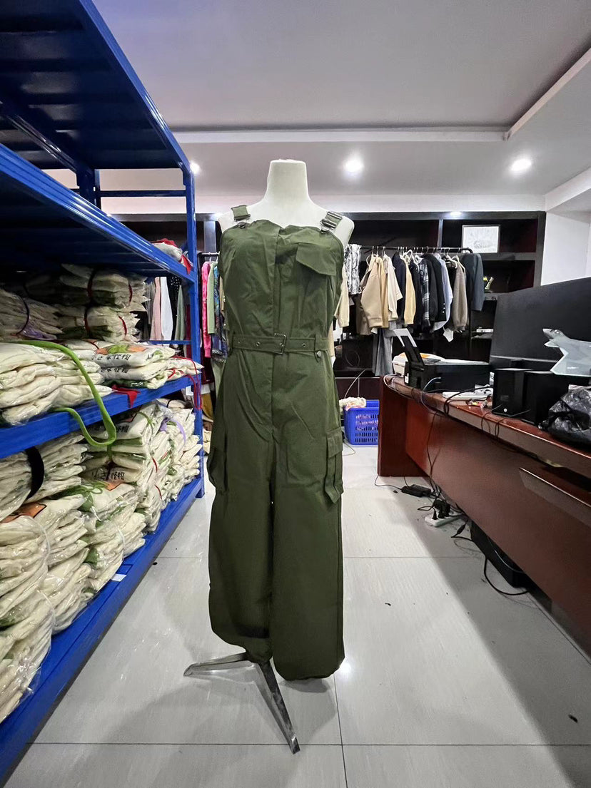 Women's Belt Sleeveless Overalls Cargo Jumpsuit 14
