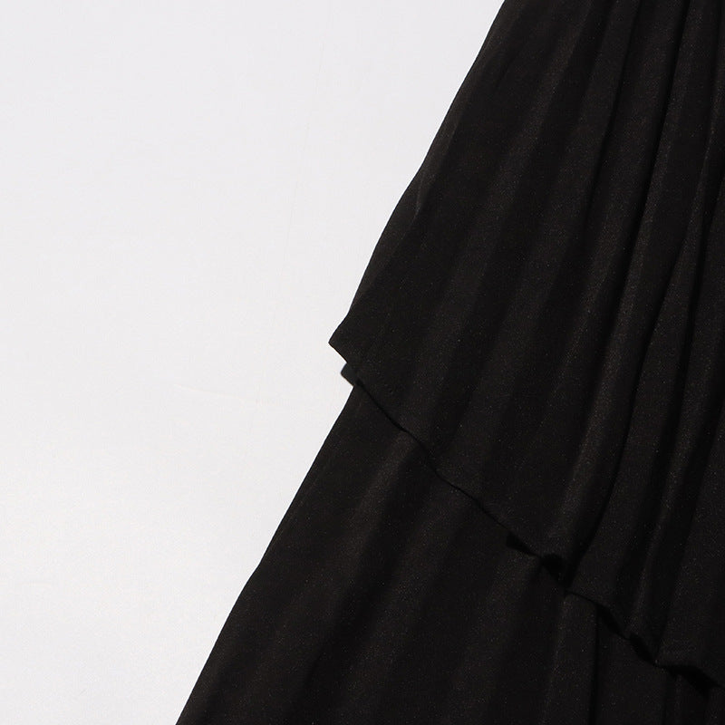 Off-Shoulder Strap Top High-Waist Pleated Skirt Two Piece Set 29