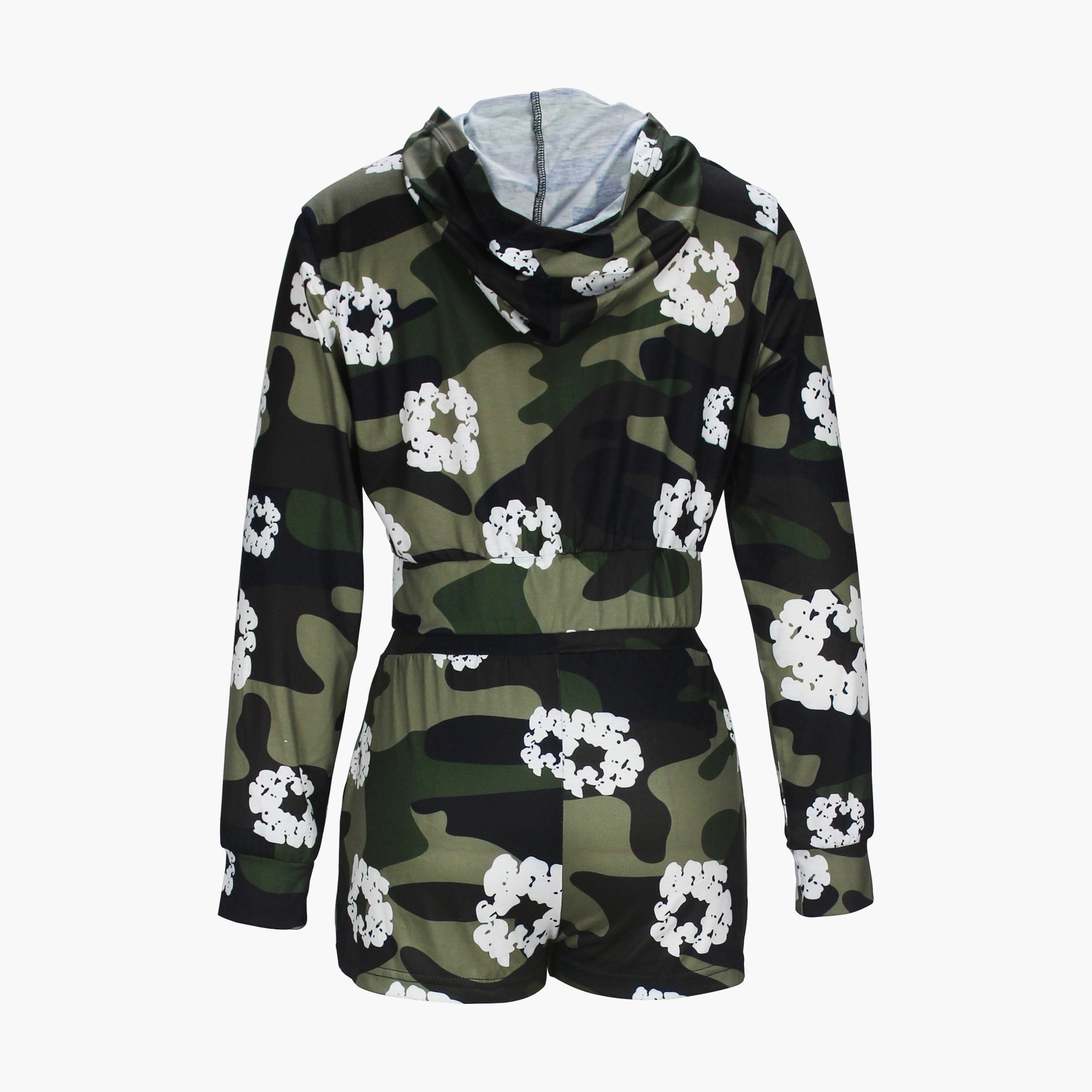 Spring Autumn Women's Camouflage Print Zipper Fashion Casual Hooded Two Piece Shorts Set 5