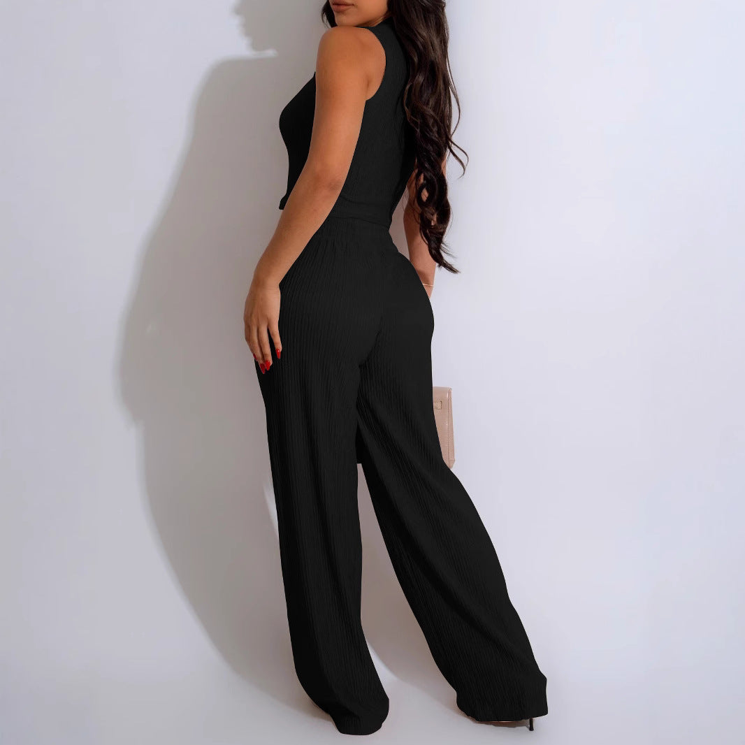 Women Sexy Vest Pleated Pants Two Piece Set 11