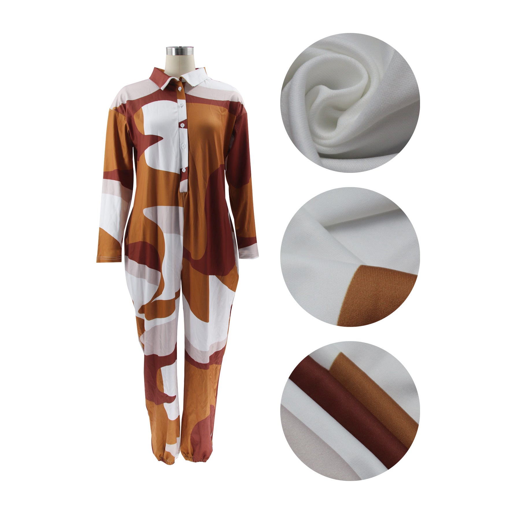 Sexy Turndown Collar Print Loose Jumpsuit 5