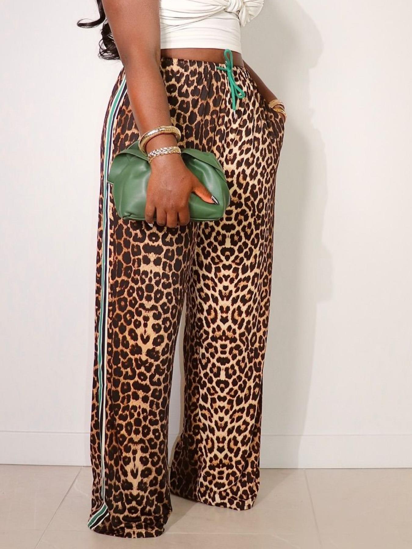 Women Leopard Print Casual Wide-Leg Pants