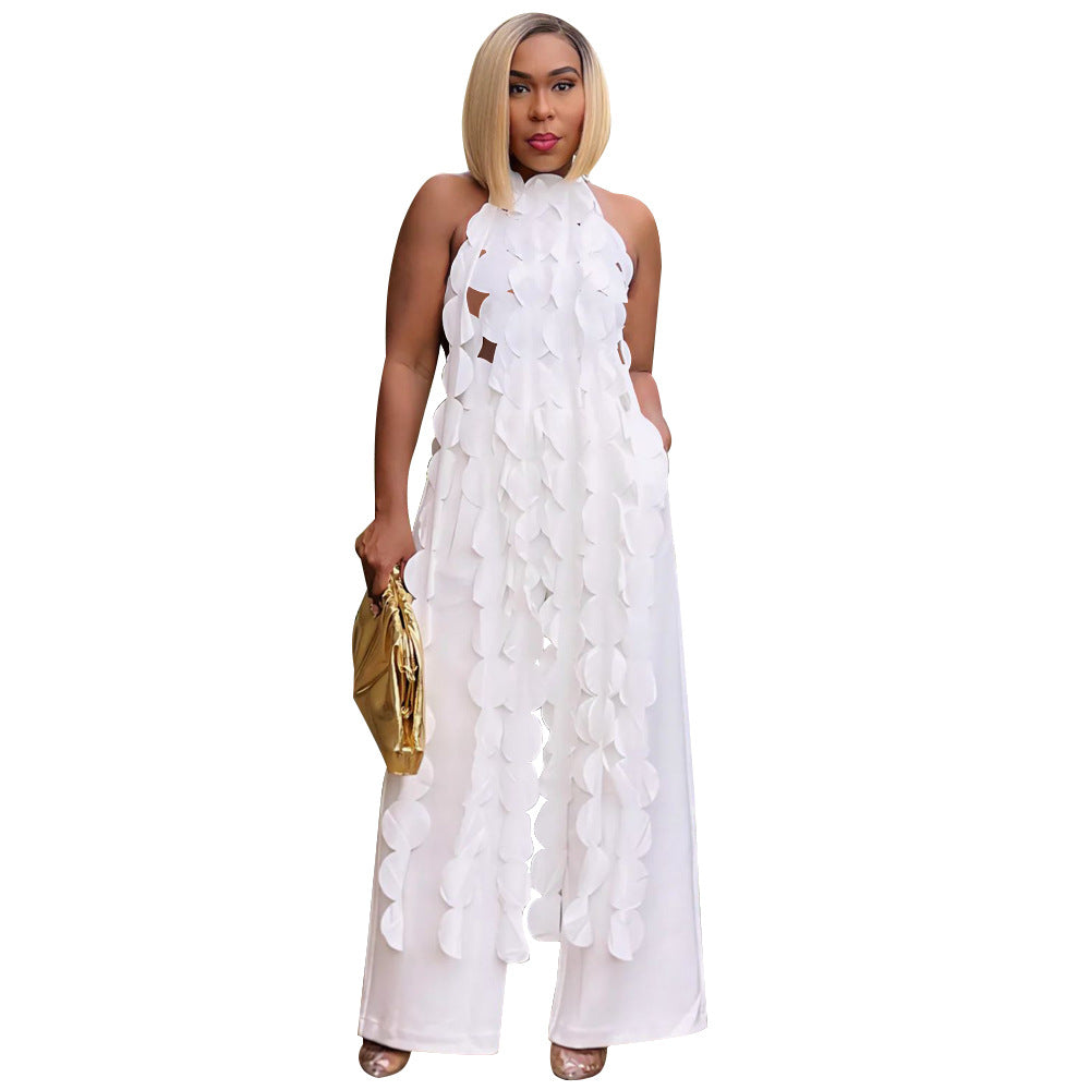 Women's Sexy Low Back Lace Up Long Top Wide Leg Pants Fashion Two Piece Suit 11