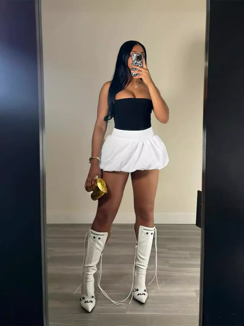 Women Solid Stretch Pleated Skirt Bubble Skirt 18