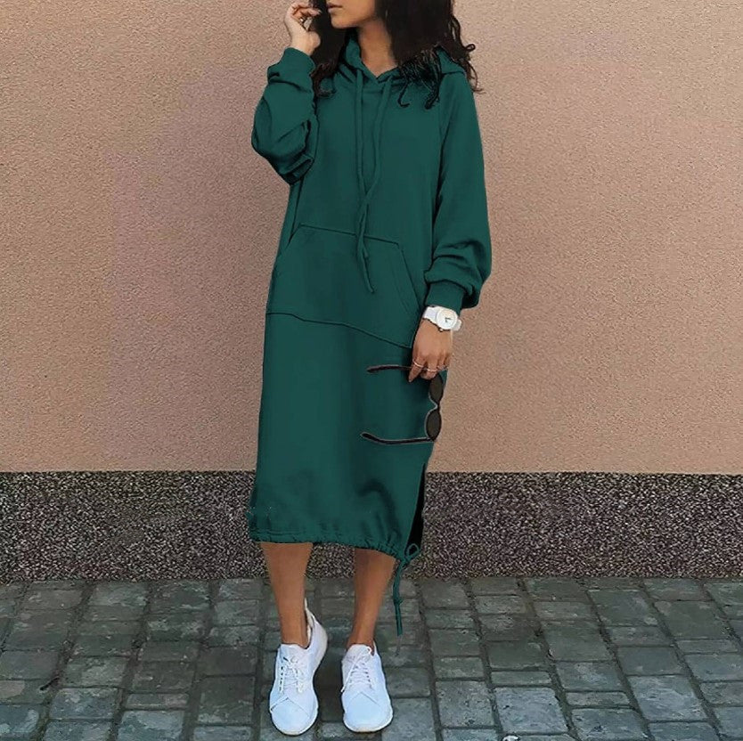 Plus Size Solid Color Long Hoodies Dress 7