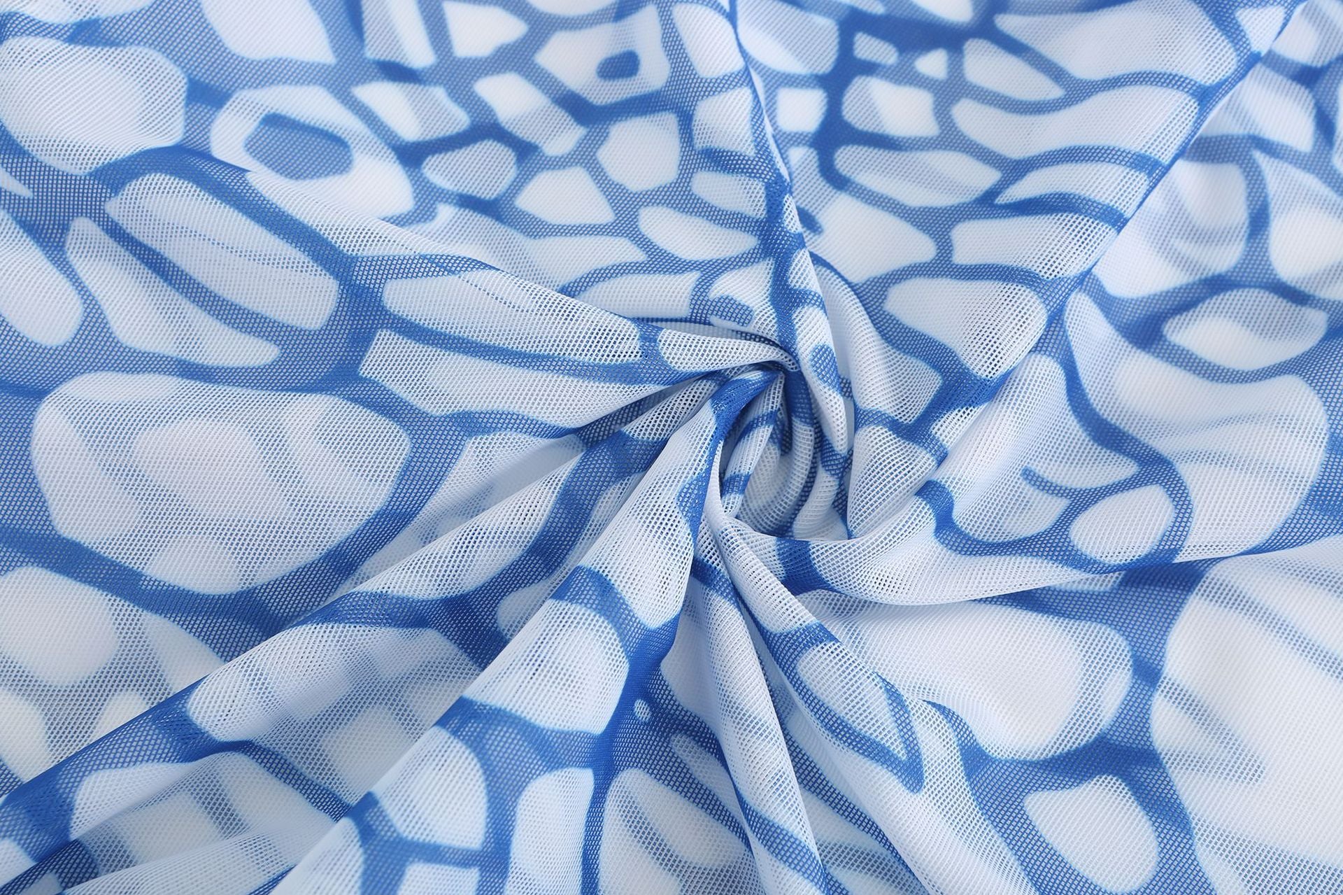 Summer See-Through Mesh Dress Women High Collar Print Long Sleeve Tight Fitting Bodycon Dress 5