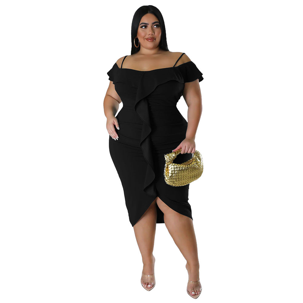 Plus Size Women Solid Off Shoulder Midi Dress 8