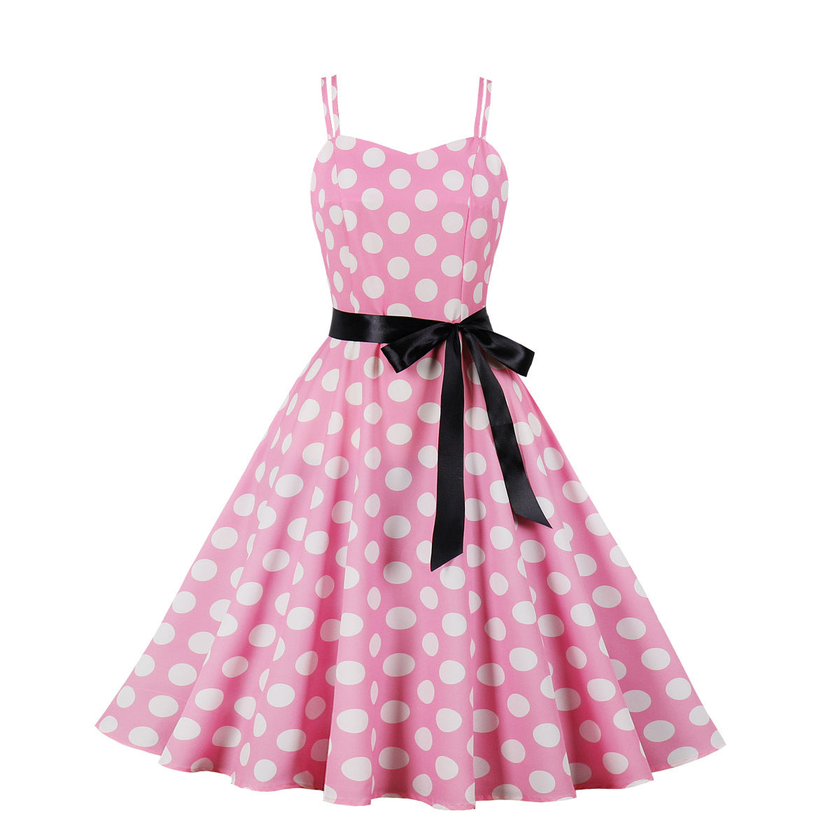 Women'S Dress Retro Polka Dot Print Straps A-Line Swing Dress 11