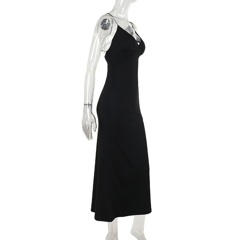Autumn Holidays Sexy Deep V Low Back Strap Long Dress 8