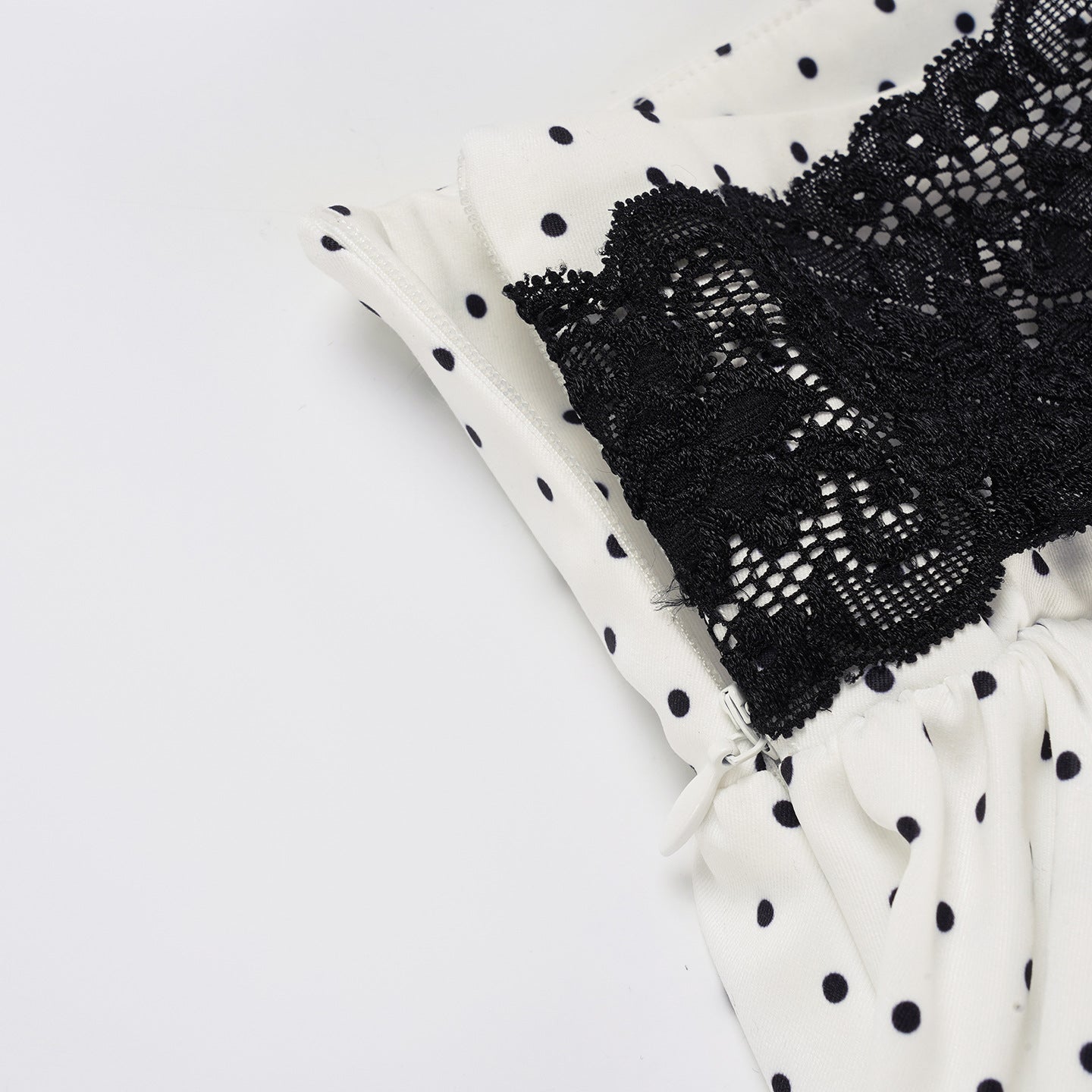 Women Summer French Lace Polka Dot Contrast Flower Bud Mini Dress 20