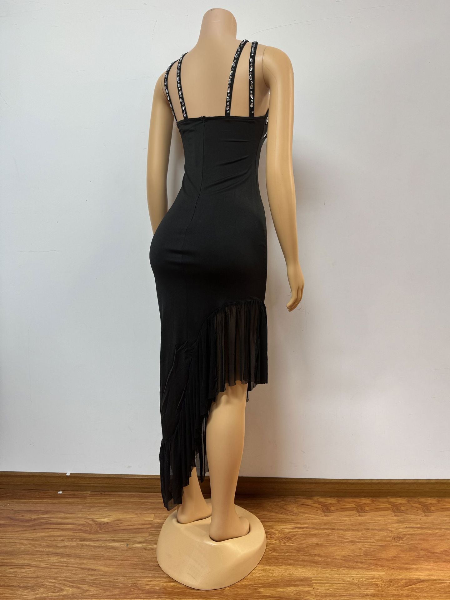 Women Beaded sexy off-shoulder Backless irregular solid bodycon dress 7