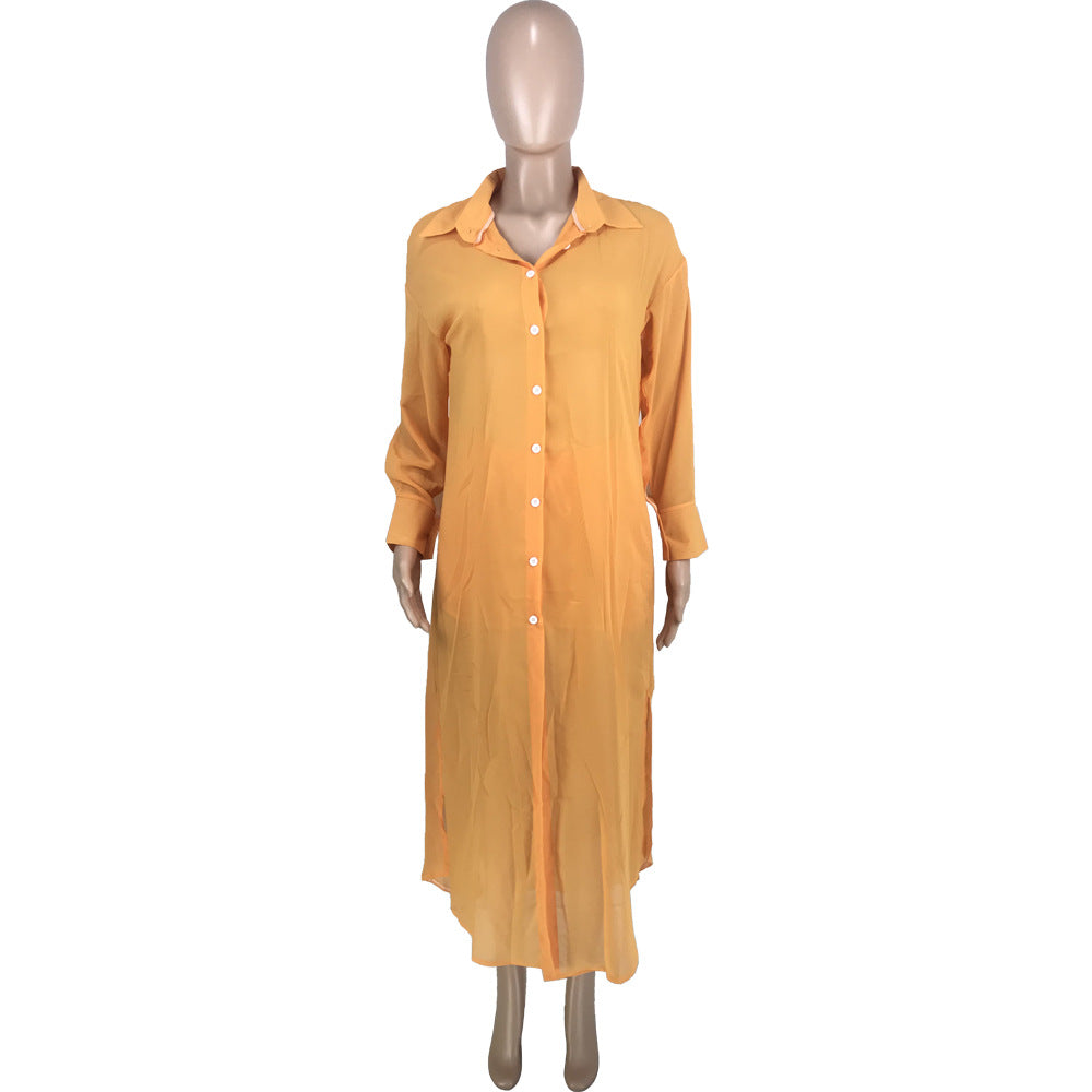 Women's Fashion Button Slit Casual Sexy See-Through Sun Protection Jacket And Shorts Two Piece Set 12