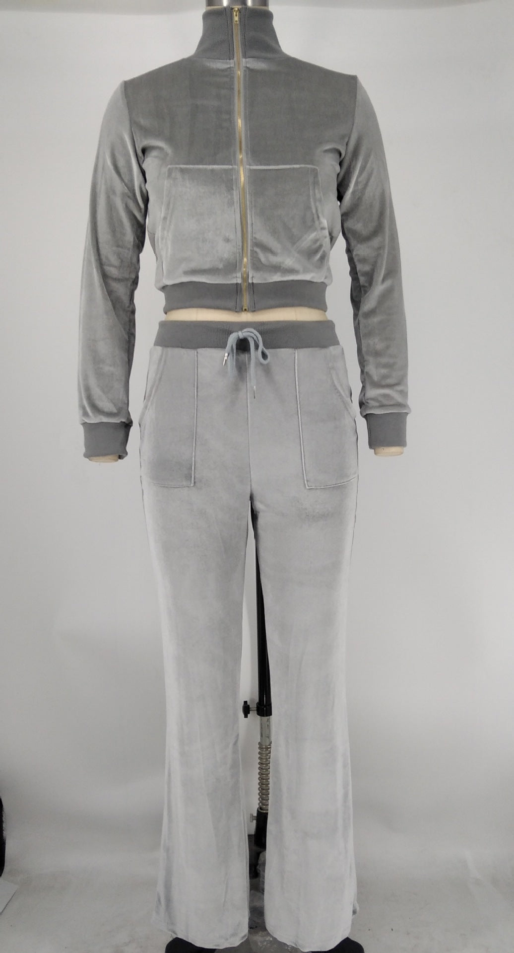 Women's Autumn Winter Velvet Zipper Pocket Two Piece Tracksuit 29