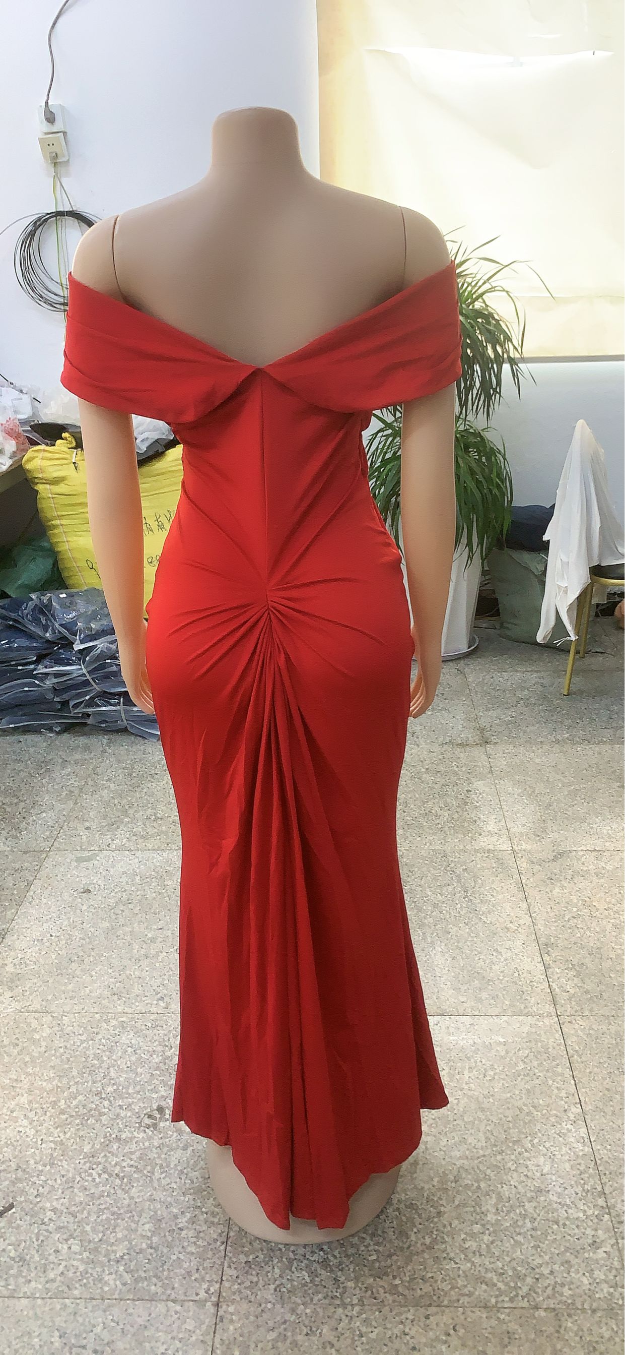 Women Sexy Solid Off-shoulder Evening Dress 11