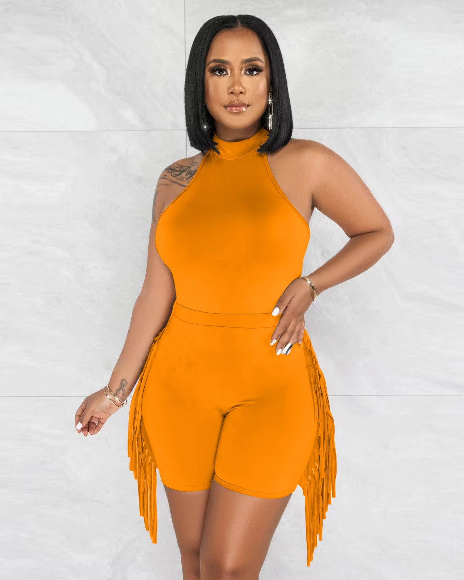 Women's fashion sports ofringed shorts two-piece set 5