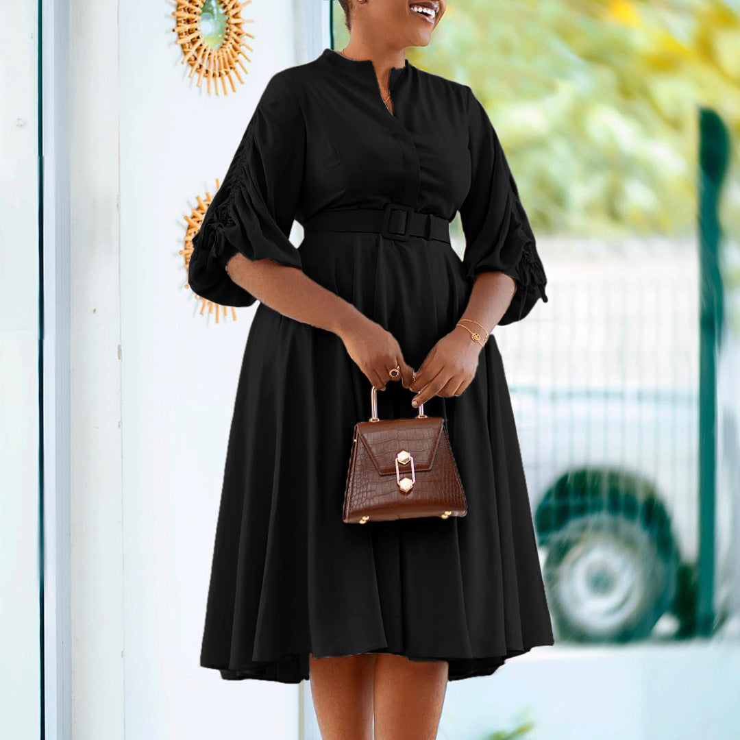 Women's Autumn And Winter Fashion Chic Plus Size Pleated A-Line African Dress 5