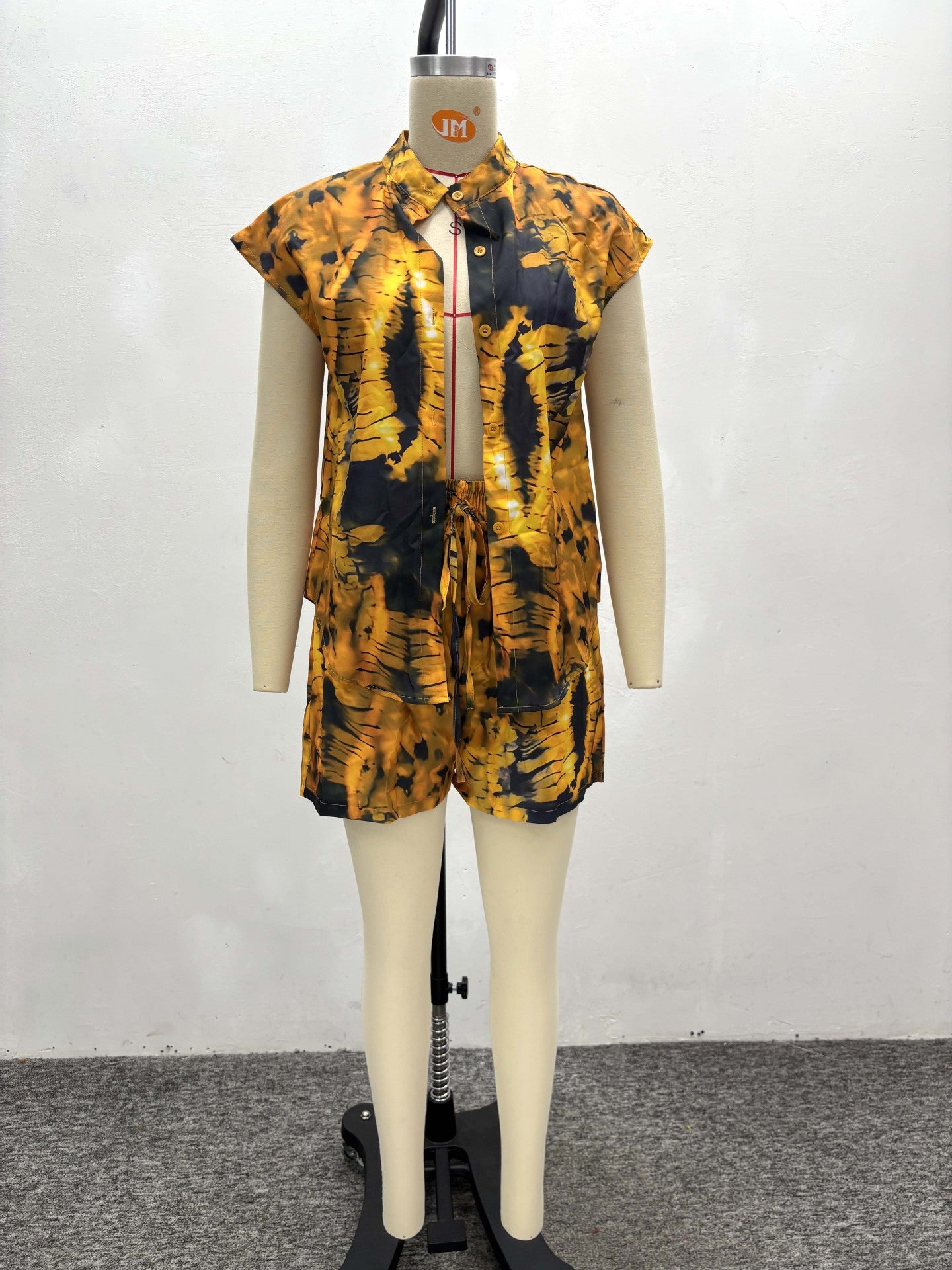 Women's Short Sleeve Turndown Collar Plus Size Print Shirt Casual Shorts African Fashion Loose Two-Piece Set 9