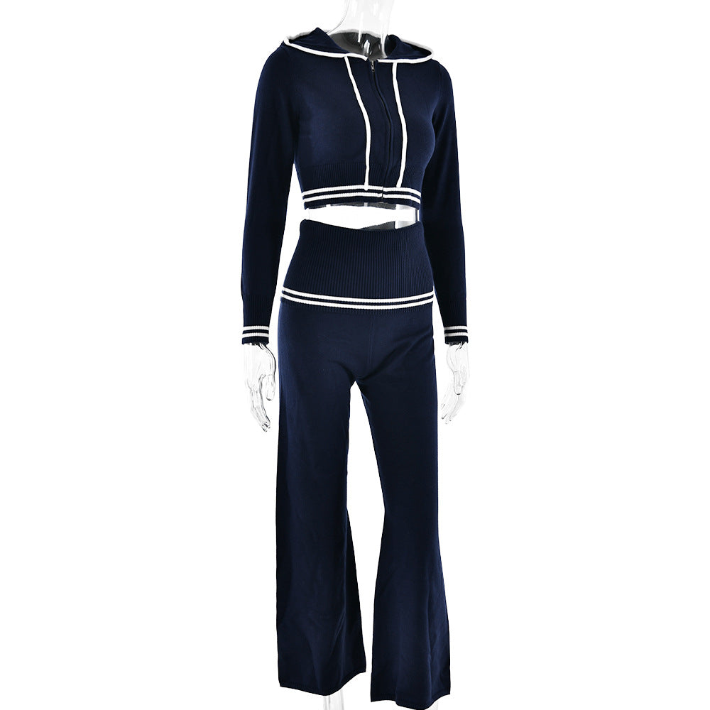 Women Autumn and Winter Knitting Top with Hood and Pants two-piece suit 15