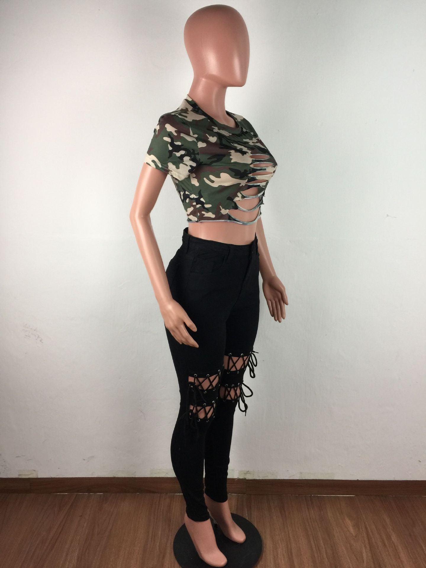 Fashion Women's Ripped Lace-Up Slim Fit Sexy Denim Pants 8