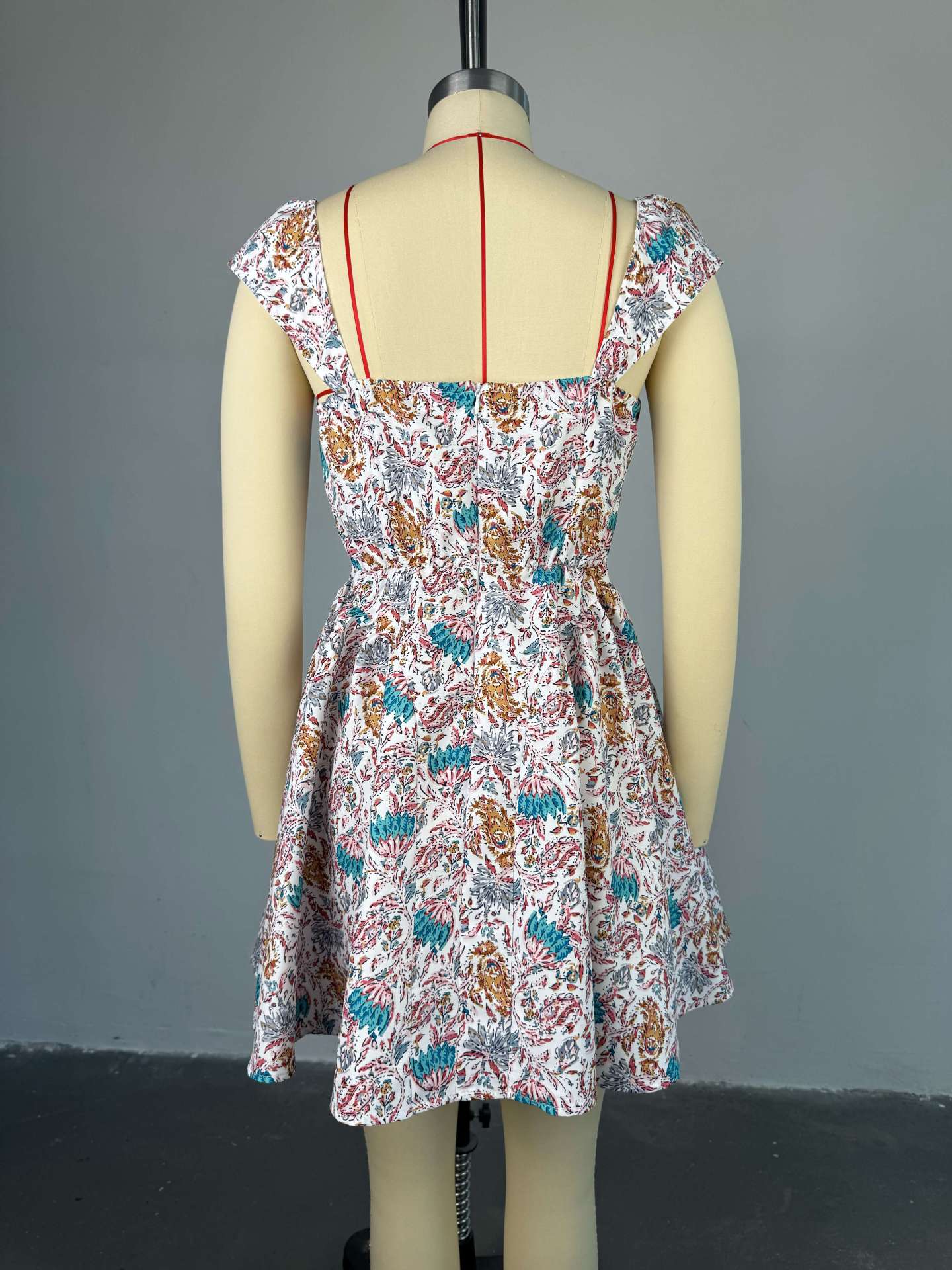 Women Summer Square Neck Printed Irregular Mini Dress 18