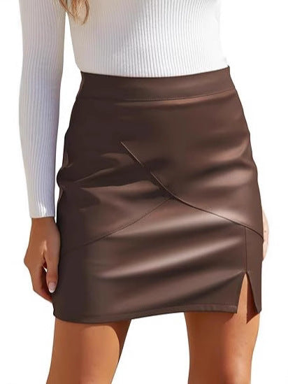 High Waist Tight Fitting Mini Short Leather Skirt 8
