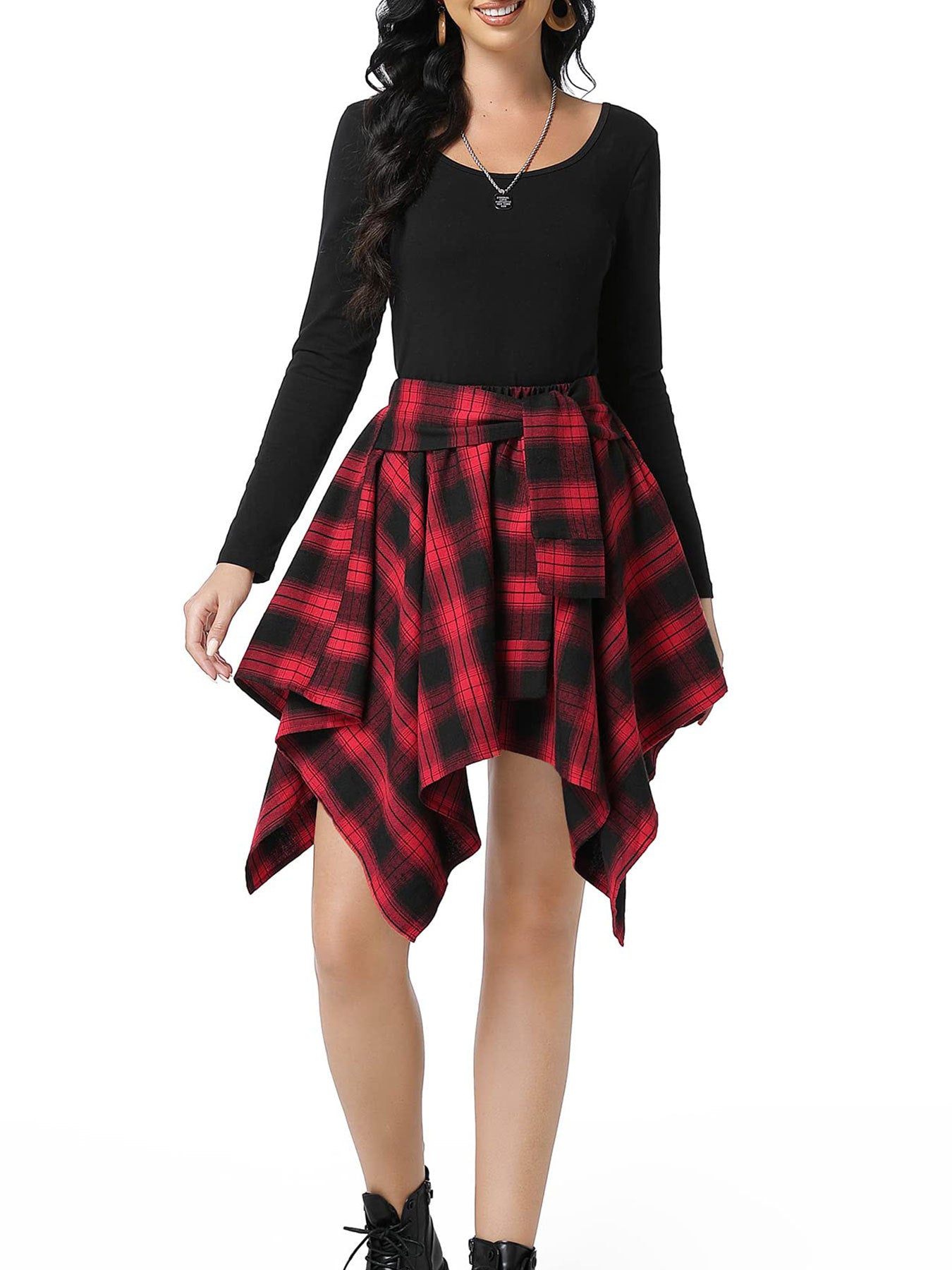 High-Waist Patchwork Asymmetrical Plaid Skirt 25
