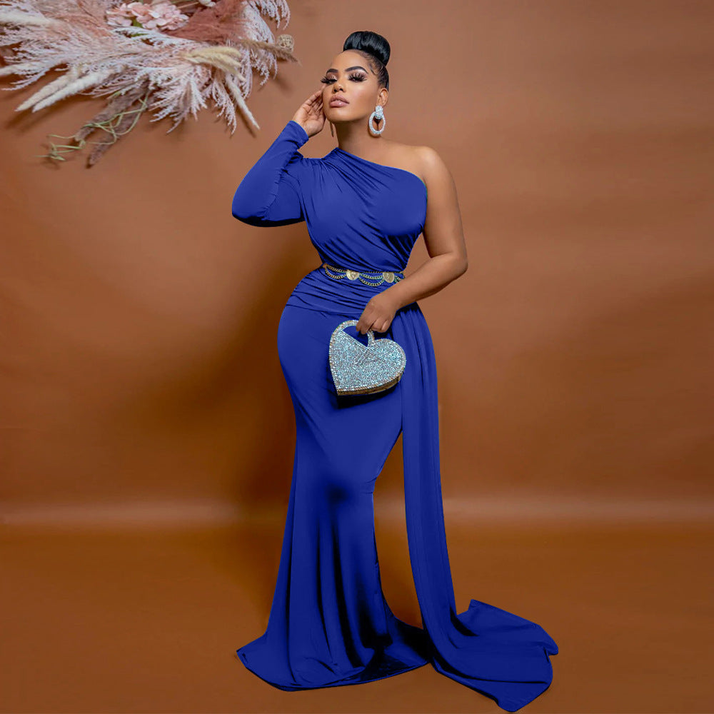 Women Slash Shoulder Maxi Dresses Evening Gowns 5