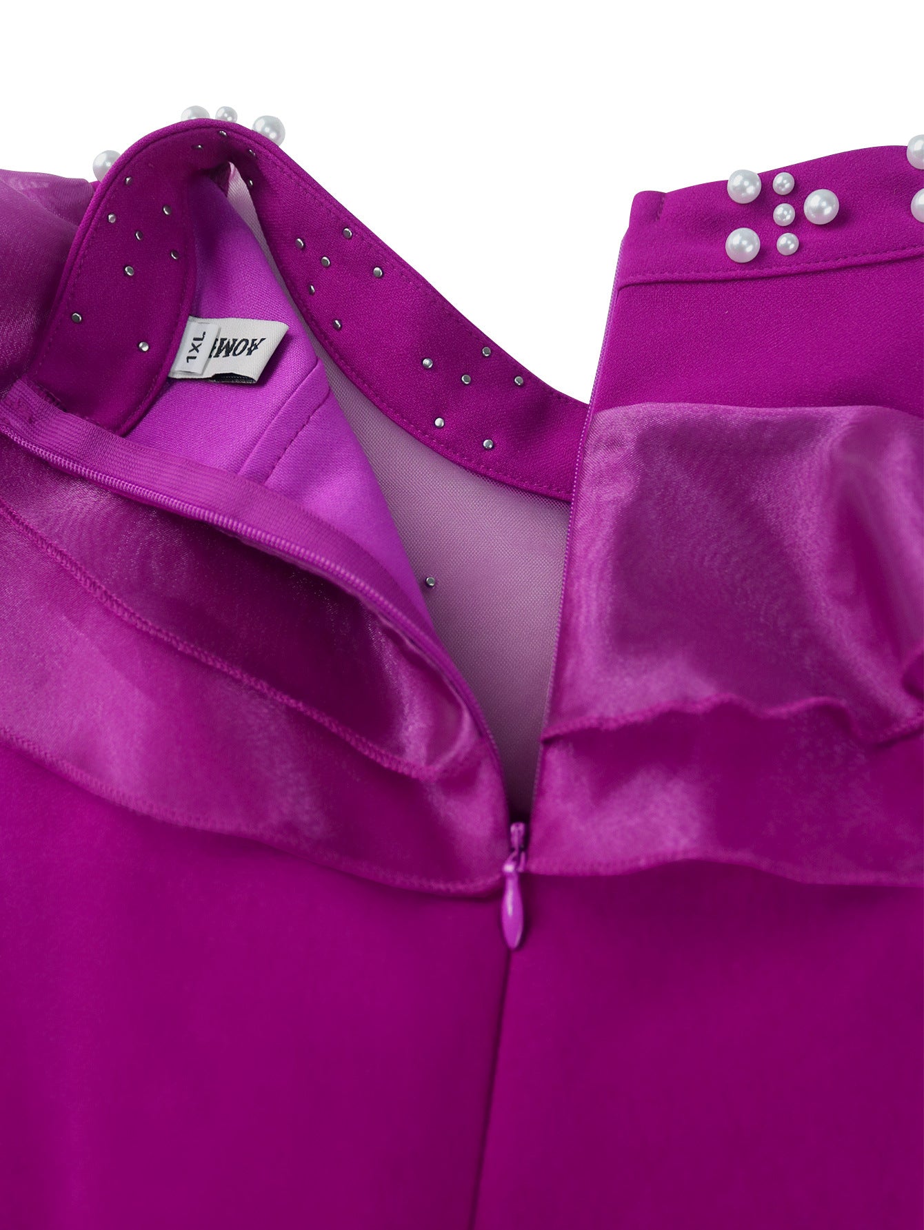 Women Half-High Neck Beaded Mesh Patchwork Split Party Dress 16