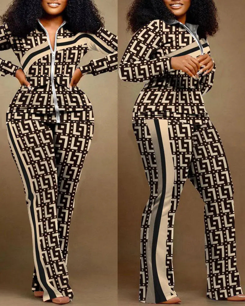 Women Printed Long Sleeve Top and Pant Two Piece