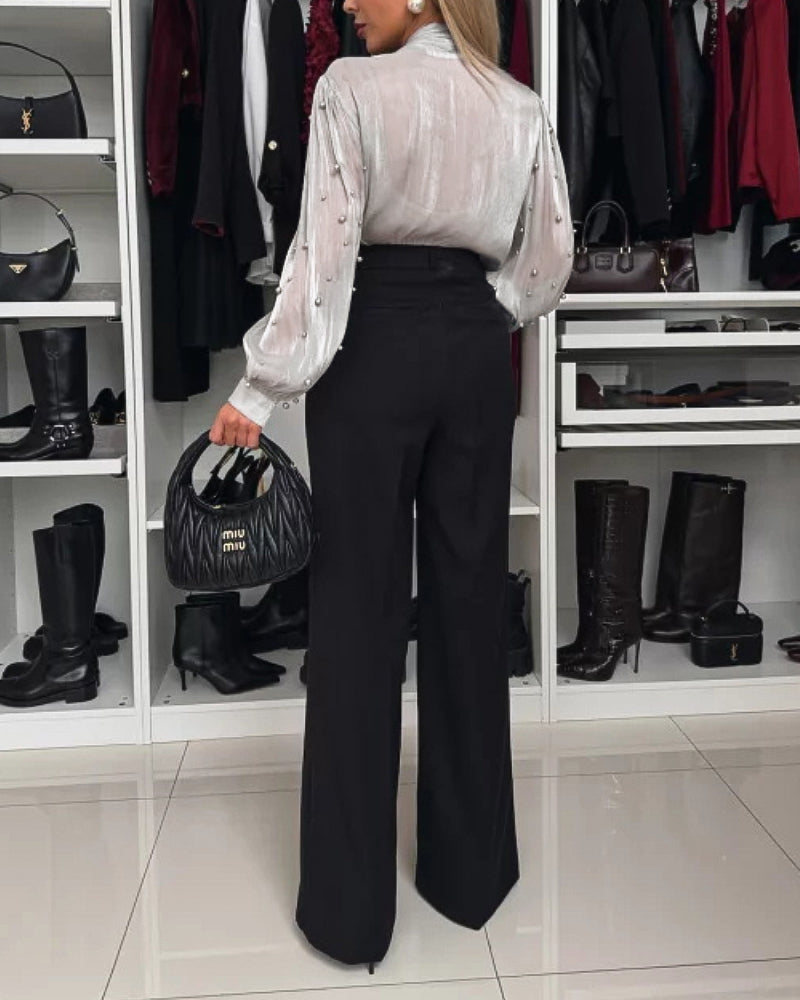 Women See-Through Beaded Lace-Up Shirt 5