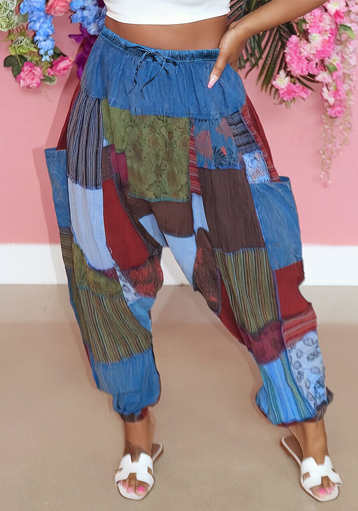 Plus Size Sexy Women's Irregular Printed Wide Leg Loose Street Pants