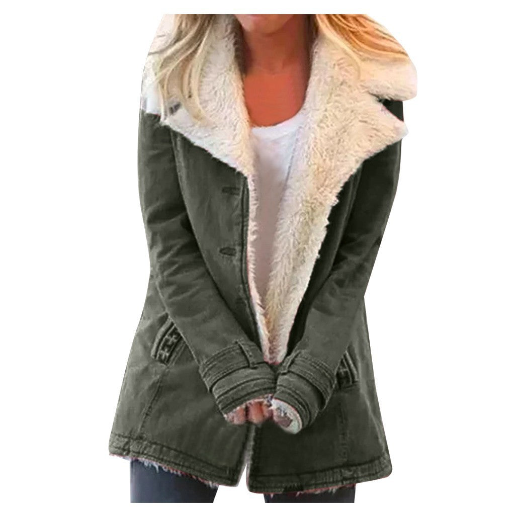 Autumn And Winter Solid Color Turndown Collar Fleece Jacket For Women 7