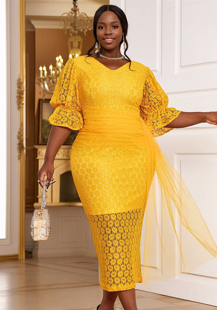 Fashion V-Neck Lace Dress Plus Size Formal Party Dress