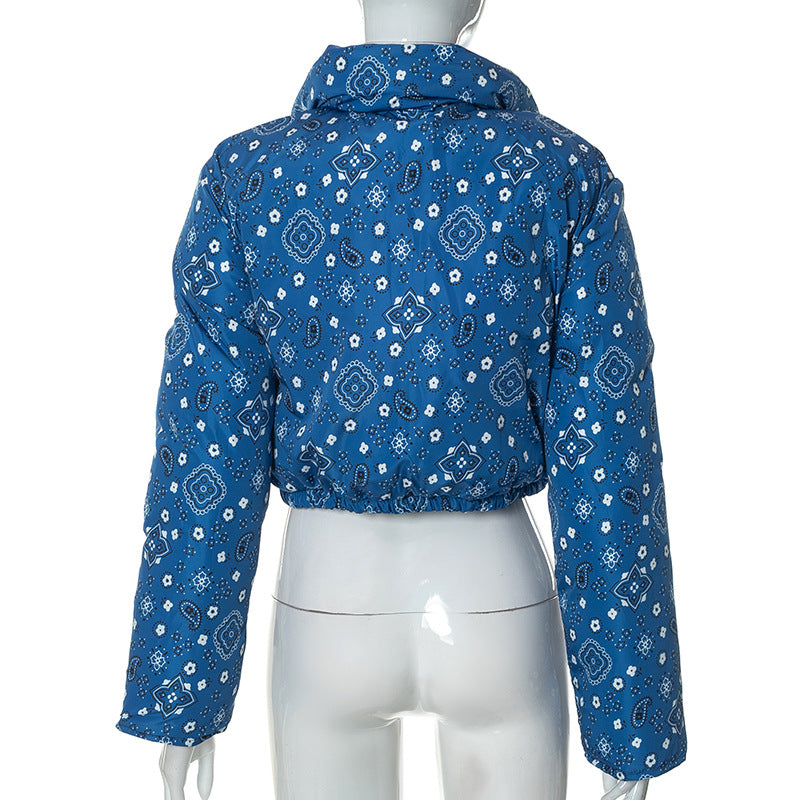 Winter Turndown Collar Camo Print Zip Reversible Women's Cotton Top 18