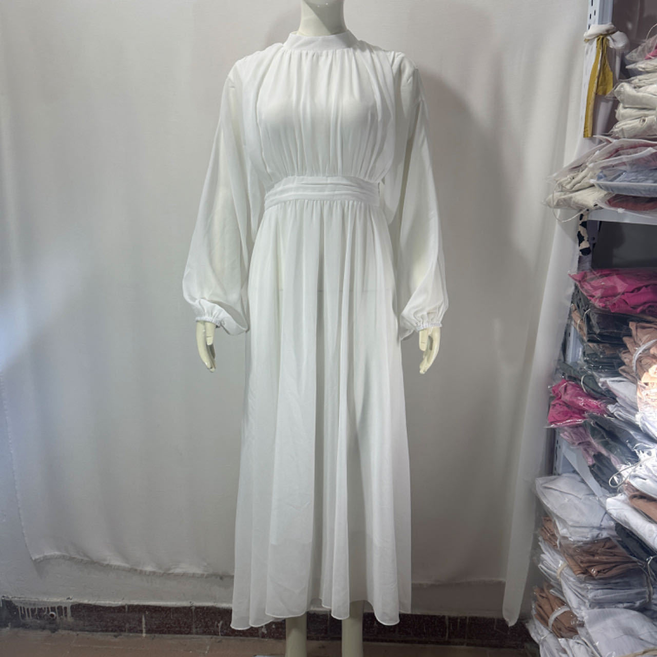 Chic half turtleneck long sleeve pleated midi dress for women 11