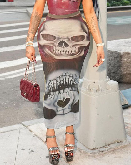 Women Winter Street Mesh Print Bodycon Skirt