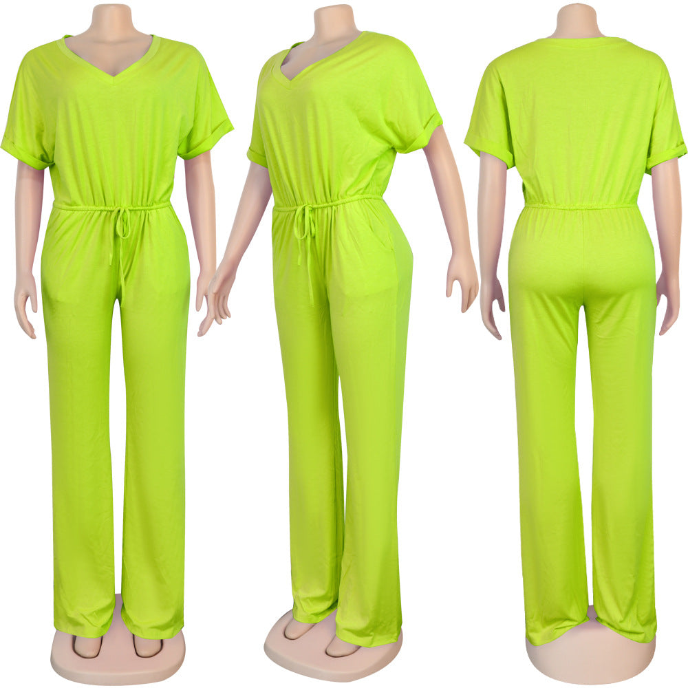 Sexy Women's Loose Casual Solid Color V-Neck Women's Jumpsuit 17