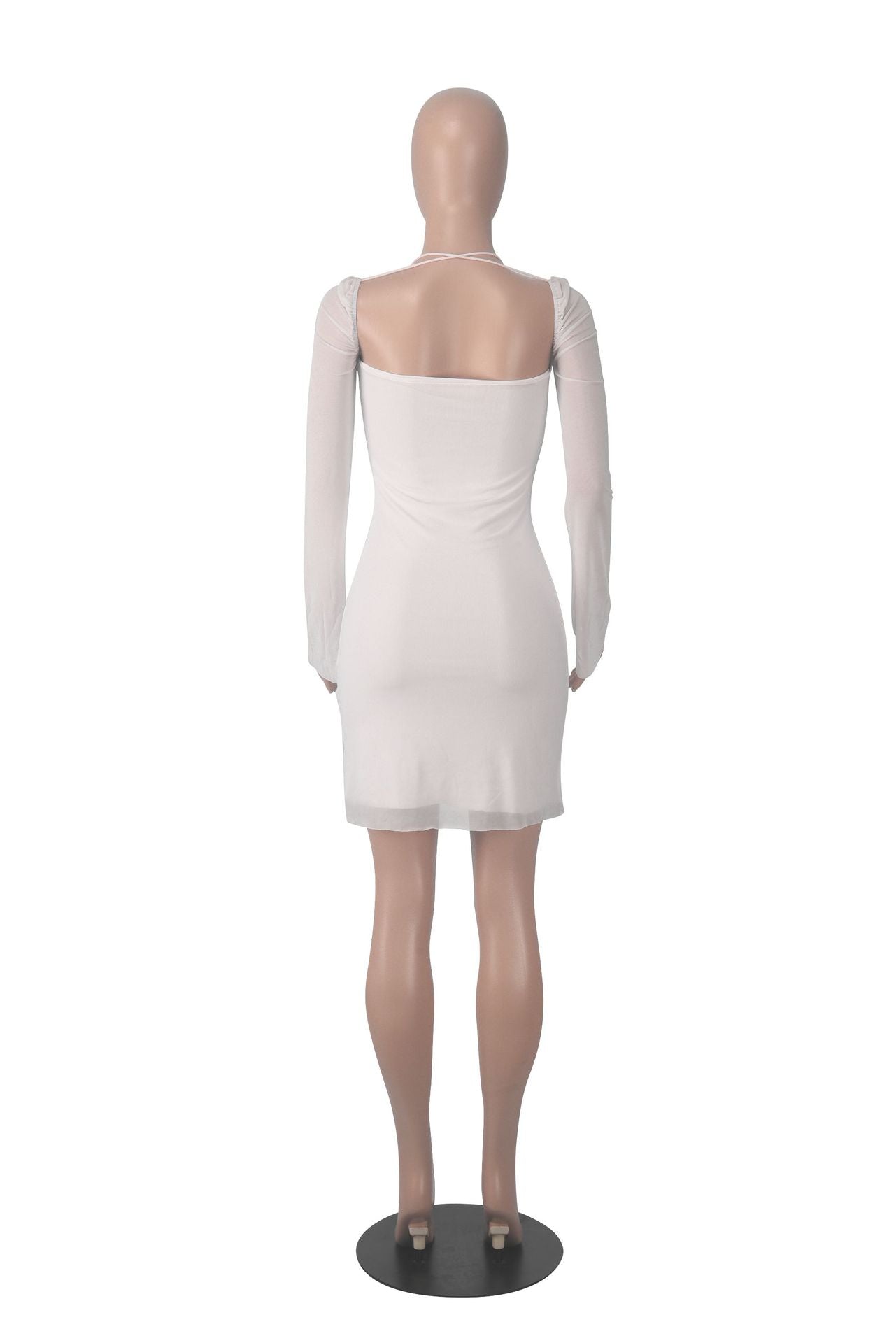 Women Long Sleeve Solid Square Neck Sexy Mini Dress 16