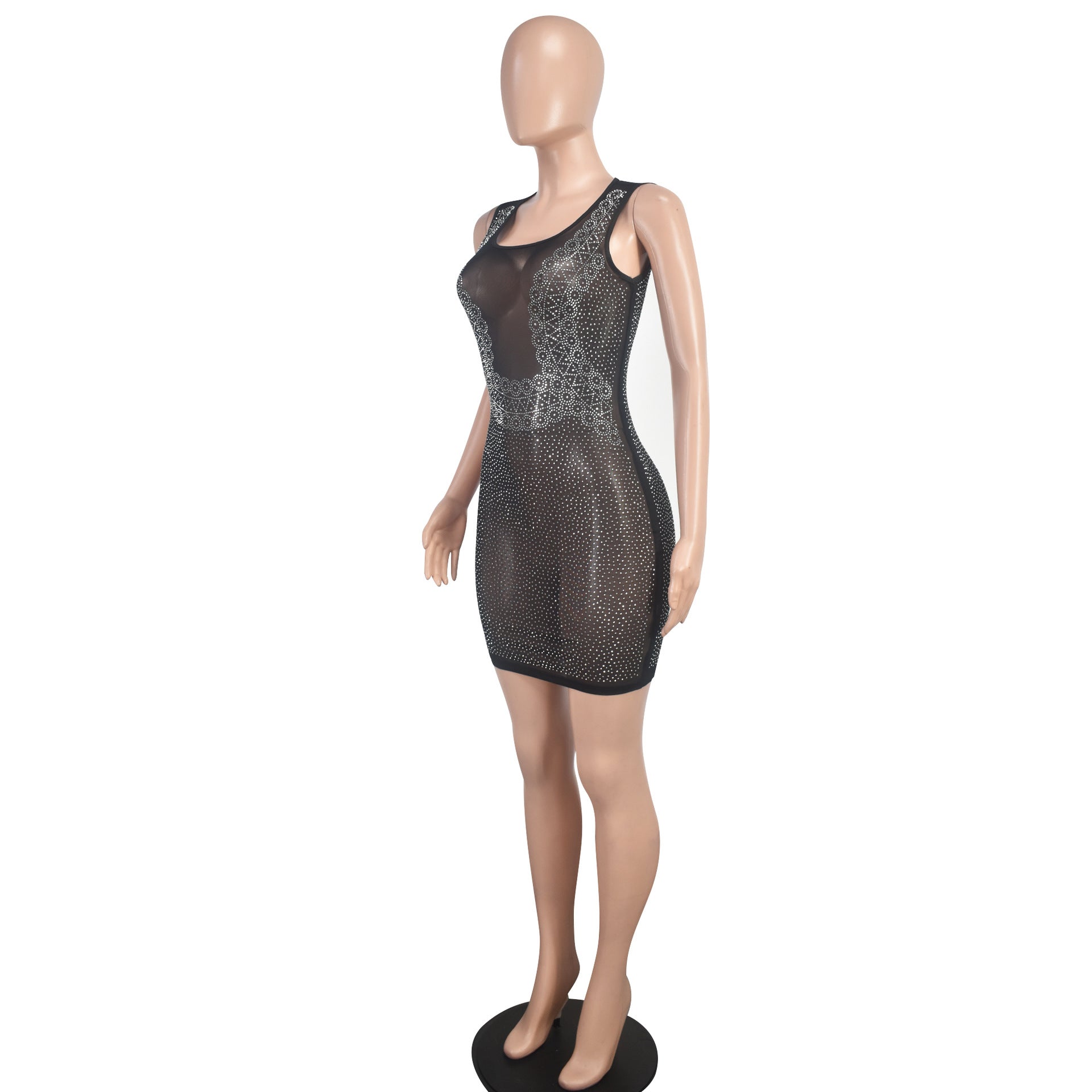 Fashionable Sexy Slim Beaded See-Through Mesh Women's Nightclub Bodycon Dress 6