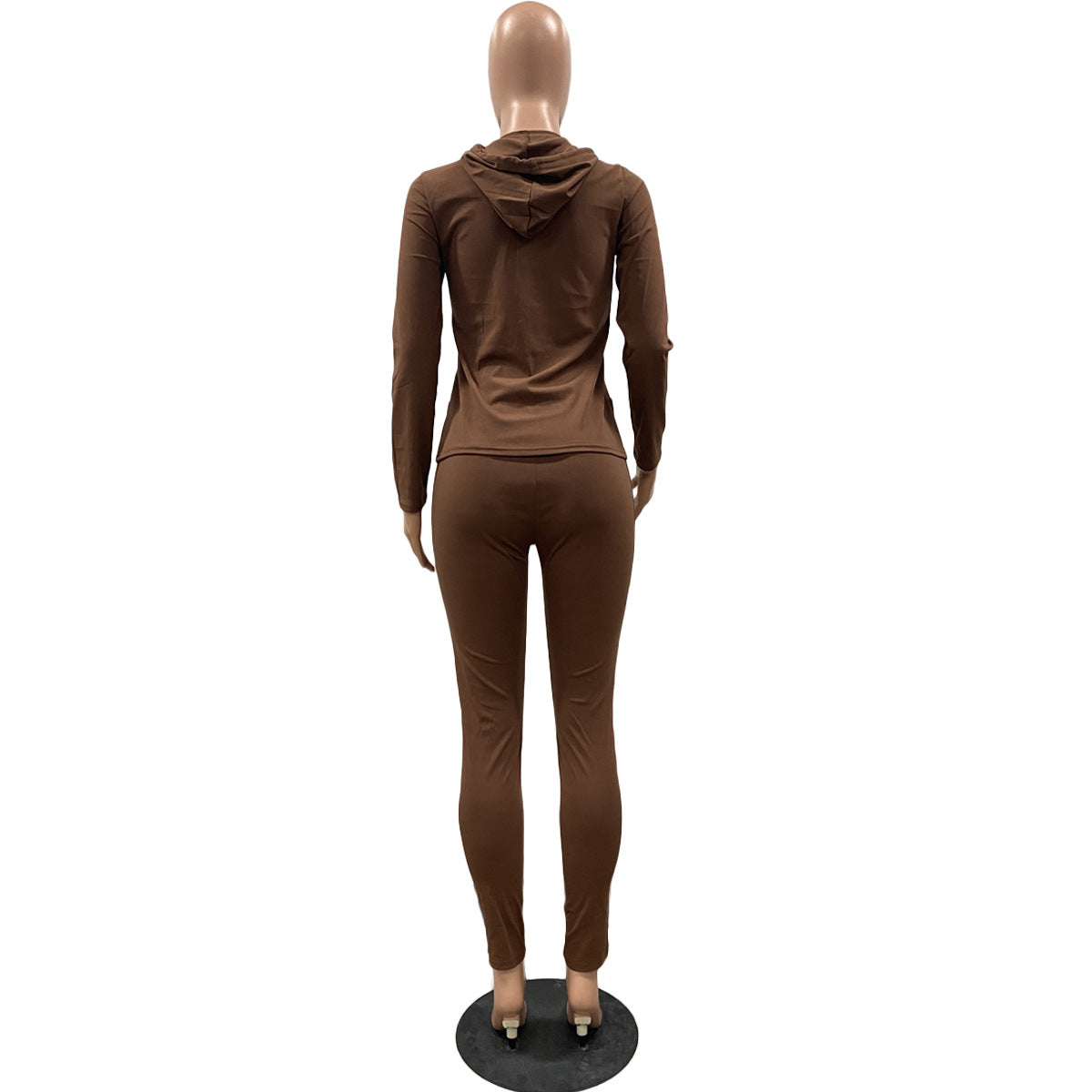 Women Summer Sports Hooded Full Sleeves Solid Pockets Regular Two Piece Pants Set 67