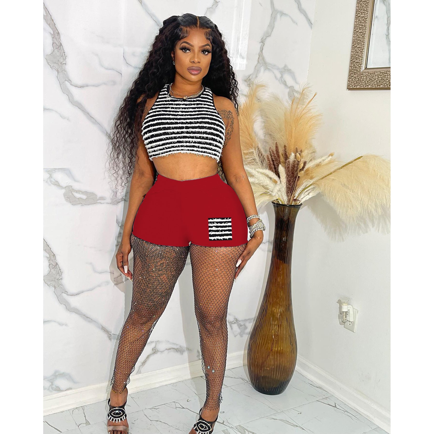 Striped Shorts Tank Top Set Summer Sexy Casual Two-Piece Set for Women 4