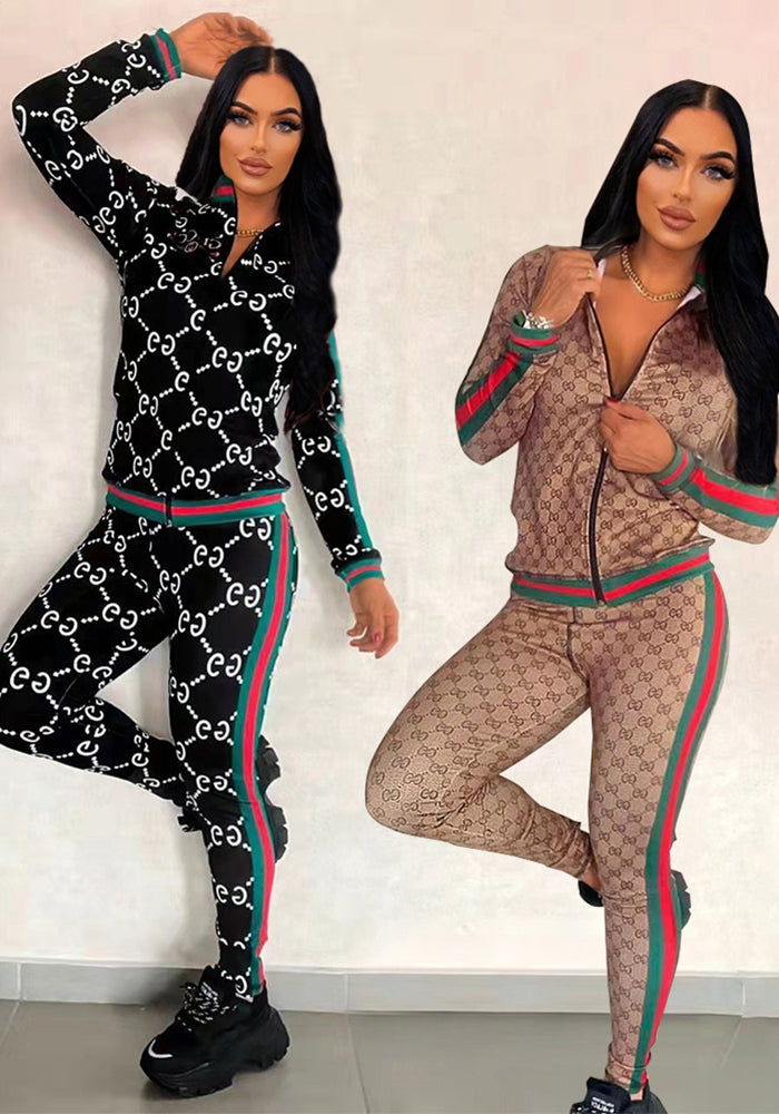 Women's Casual Chic Fashion Trendy Slim Fit Zipper Autumn Winter Jacket Two-Piece Pants Set