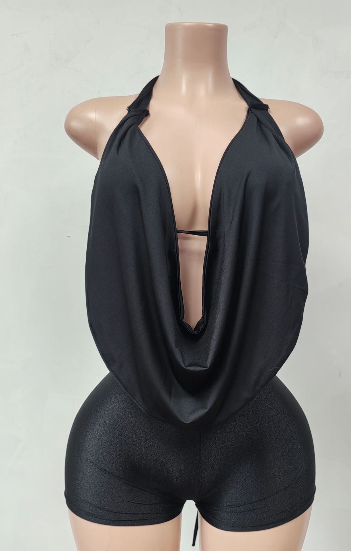 Spring Summer Women's Sexy Halter Neck Lace-Up Low Back Top Shorts Set 11