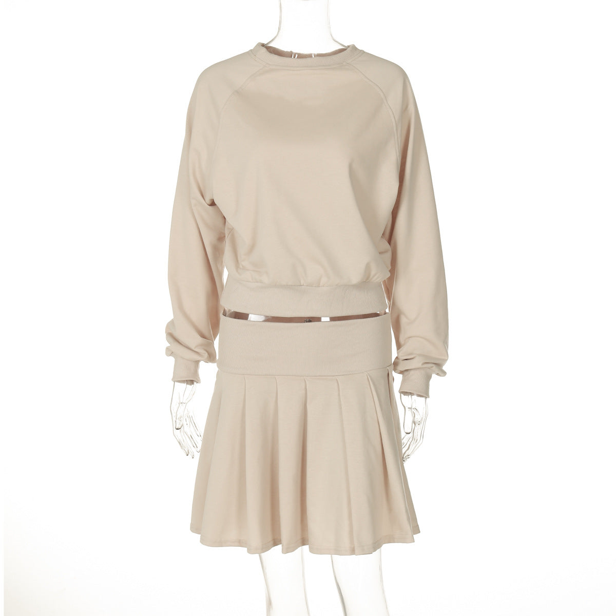 Autumn And Winter Solid Color Long-Sleeved Top Pleated Skirt Fashionable Casual Two-Piece Set 12