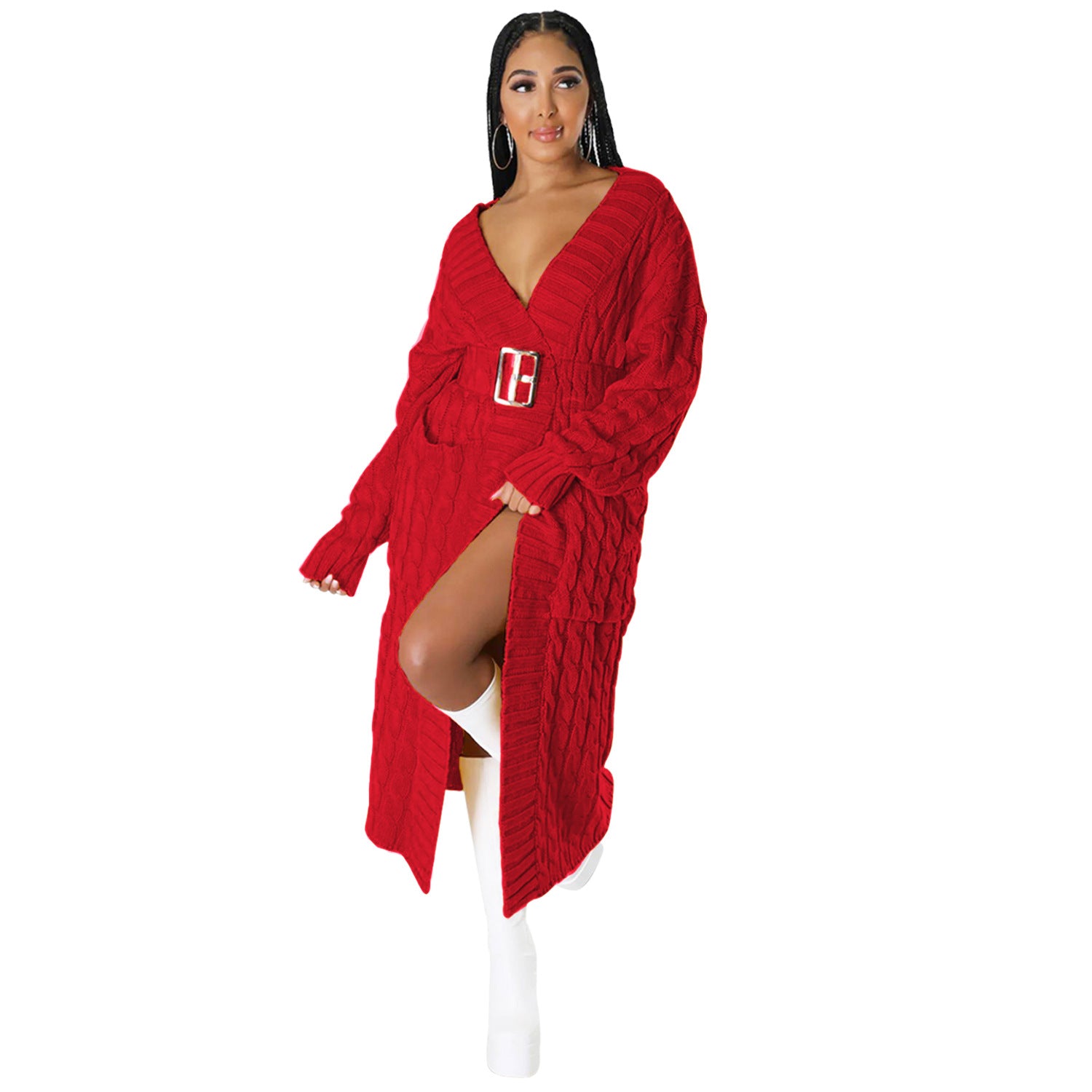 Autumn Winter Women'S Fashion Sexy Casual Long Sleeve Long Sweater Coat 21