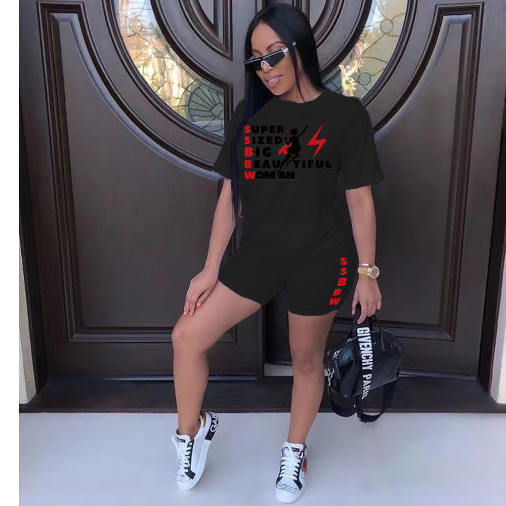 Plus Size Women's T-Shirt Shorts Set Tracksuit Two-Piece 4
