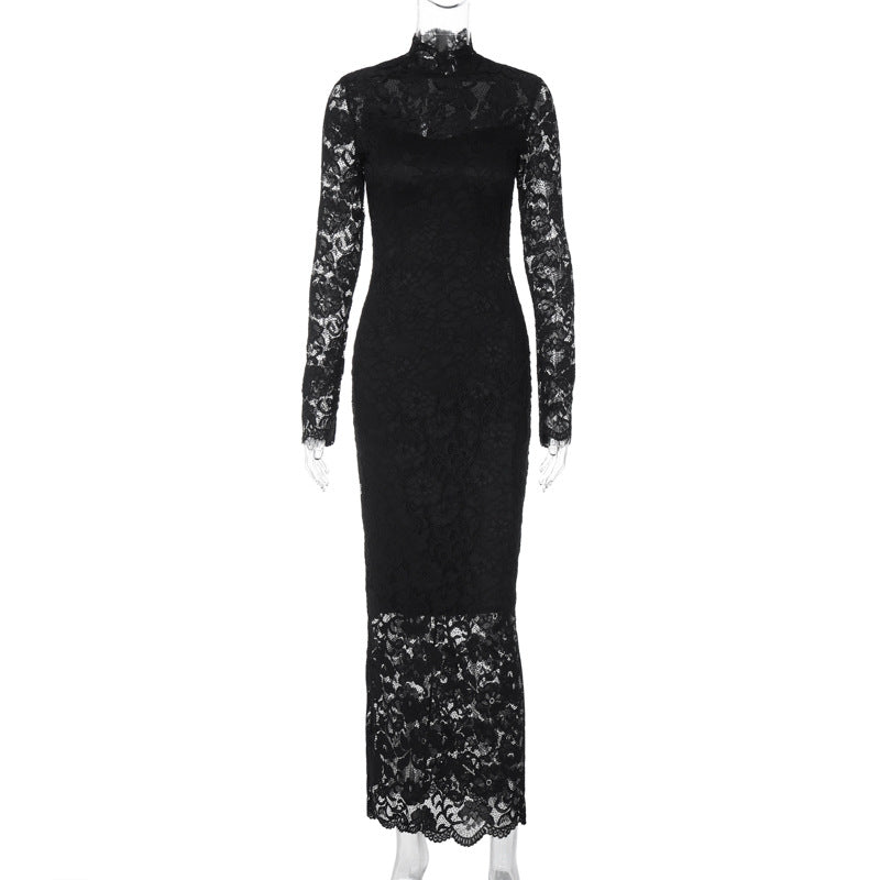 Women's Spring Fashionable And Sexy Lace Patchwork Slim Long Sleeve Dress 5