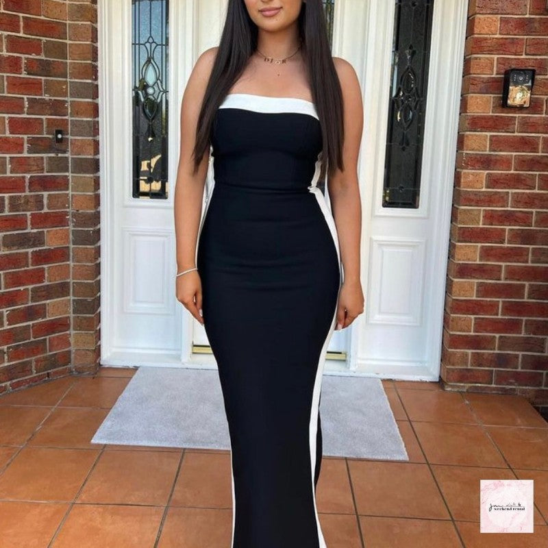 Women Summer Solid Sleeveless Patchwork Strapless Bodycon Dress 5